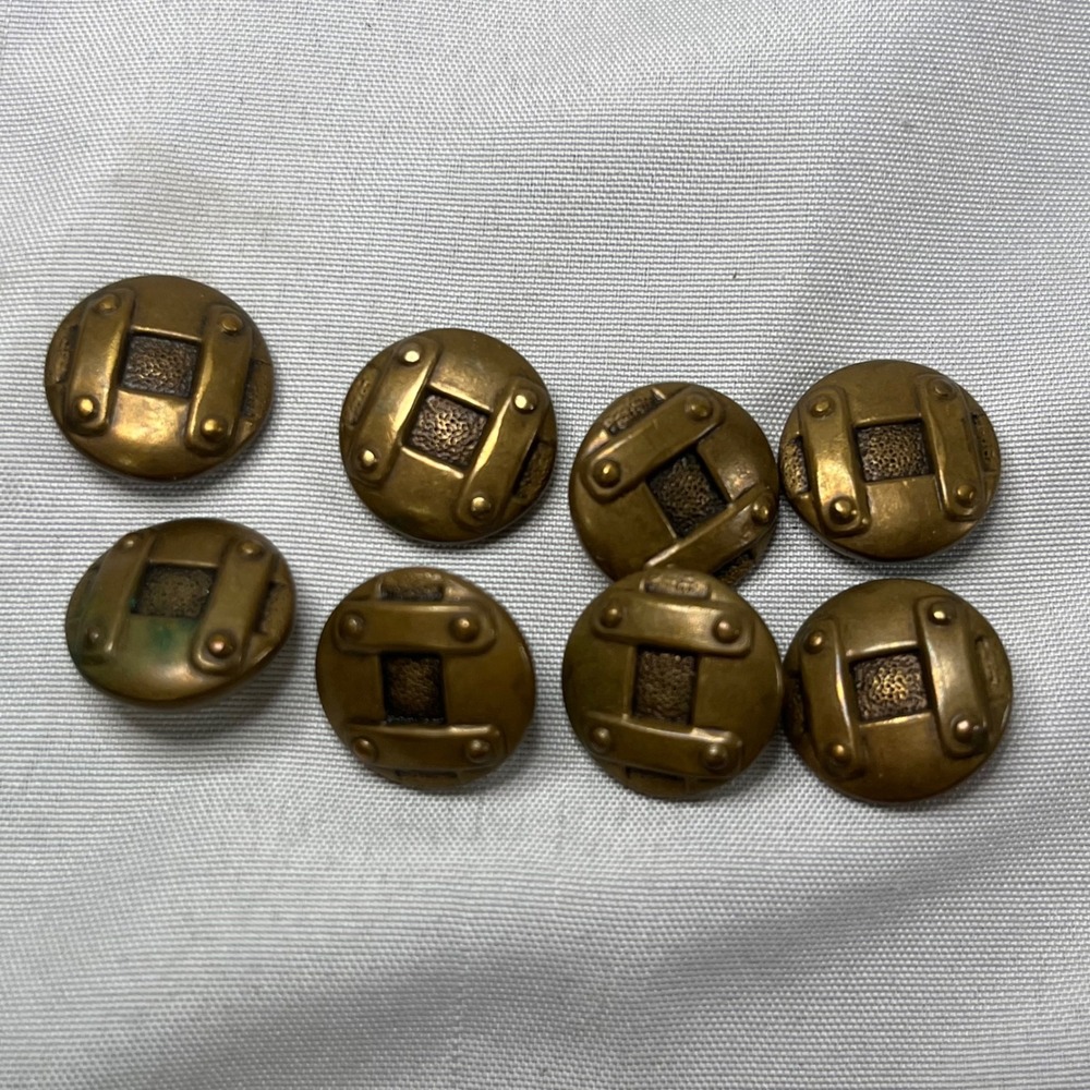 Vintage Set of 8 Brass Industrial Geometric Shank Buttons
